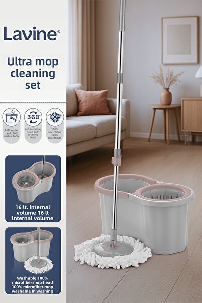 obido Lavine 360 Ultra Mop Premium Temizlik Seti 16lt ”Gri” Döner Başlıklı Pa...