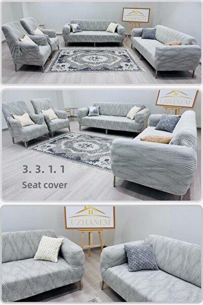 uzhanem 3 3 1 1 غطاء أريكة مطاطي مرن قابل للغسل من القطن، طقم غطاء مقعد جاكار...