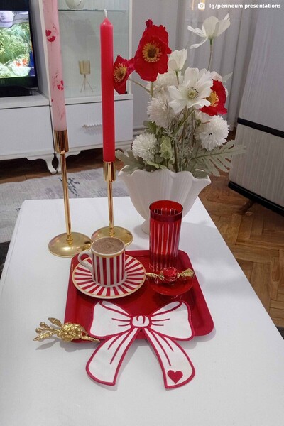 decofav Șervețel de cocktail brodat în formă de panglică cu model de inimă 1 ...