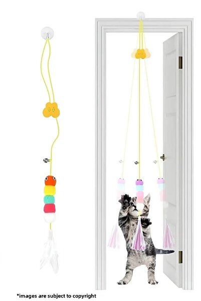 ego home Rattle Cat Toy Adhesive Cat Play Fishing Rod Colorful Pompom Caterpillar Toy Bouncing Ball