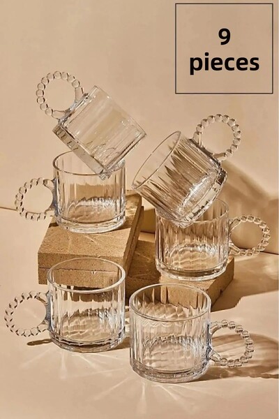 Amentes 6-Piece Glass Mug with Beaded Handle, Beaded Glass Mug, Espresso Soft Drink Cup
