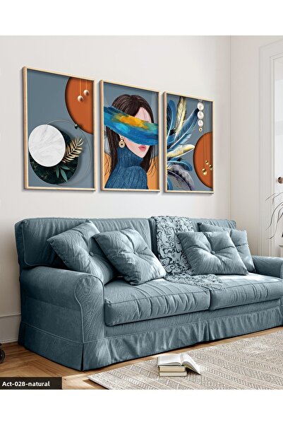 Evinemoda Abstract , Artistic , Woman , Feather , 3 Piece Painting with Wooden Frame Act