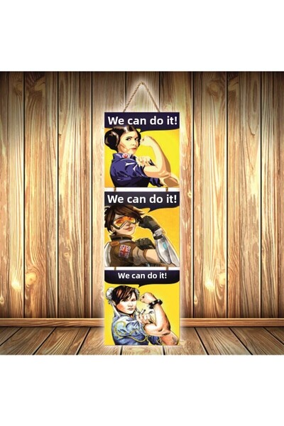hazalshop Poster retro triplu din lemn cu design Femei puternice U351