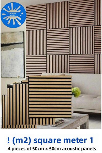 Renkli Duvarlar Καφέ Ακουστικό Πάνελ Τοίχου 1m² (50cmx50cm 4 Τεμάχια) 3mm Felt 8mm Mdflam Επένδυση