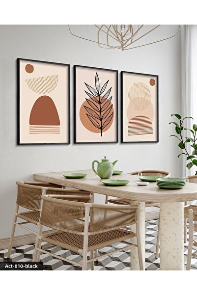 Evinemoda Abstract Design Bohemian Style 3 Piece Black Wood Framed Painting Act