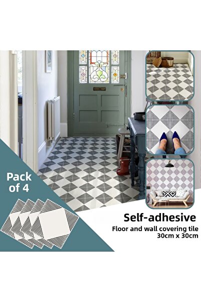 TechnoSmart 4 Pieces 30cm×30cm Self Adhesive LVT Floor Wall Covering Kitchen Bathroom Tile Sticker