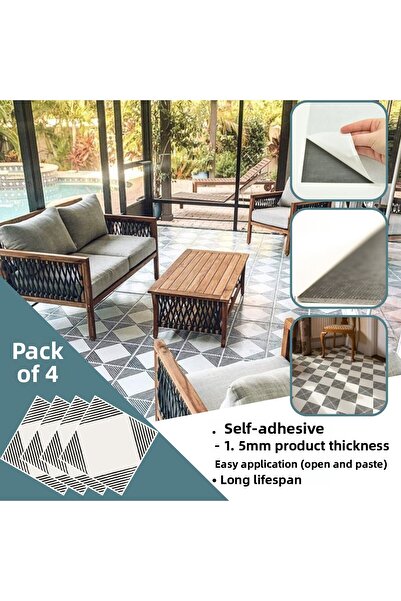TechnoSmart 4 Pieces 30cm×30cm Self Adhesive LVT Floor Wall Covering Kitchen Bathroom Tile Sticker