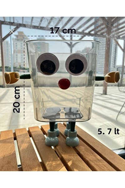 ARVALE Toy Box Basket Cute Robot Smiling Face Trash Can with Sticker | Capless 5.7 Liter Anthracite