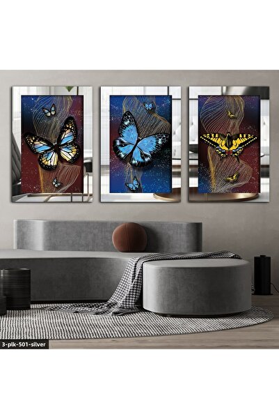 Evinemoda Butterflies Silver 3 Piese Plexi Oglindă Masă 3plk-501-gumus