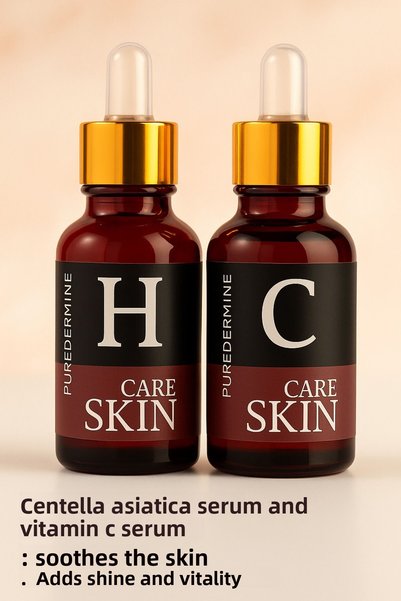 Puredermine Centella Asiatica & Vitamin C Serum Set – Strengthens Skin Barrier, Redness and Blemishes