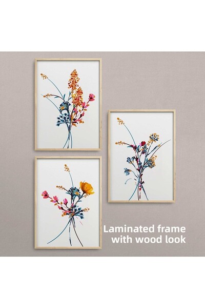 HOMEPACK Set de pictură din 3 piese cu cadru din lemn natural Hpn062