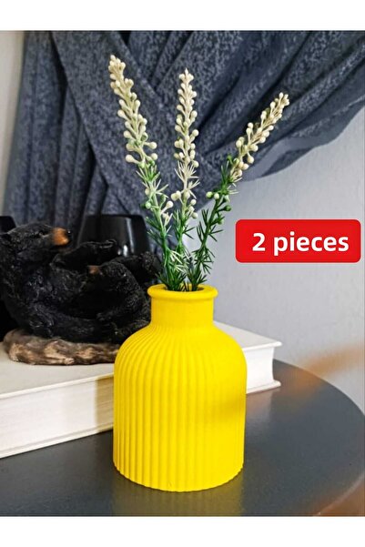 E.M.S AVM 2 Ριγέ Βάζα - Με Τεχνητά και Ξηρά Λουλούδια, ΚΙΤΡΙΝΟ Χρώμα