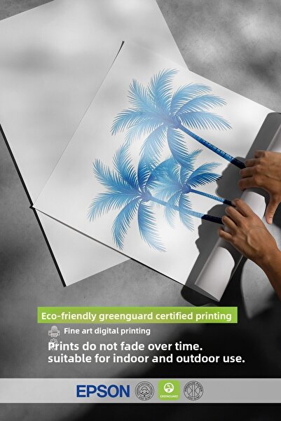 Postifull Wooden Framed Poster, Palm Trees, Illustration, Blue Color Poster, 2025 Summer Selection, No:10969