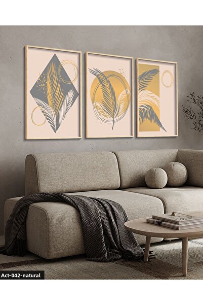 Evinemoda Artistic Feather Pattern 3 Piece Wooden Framed Painting Act