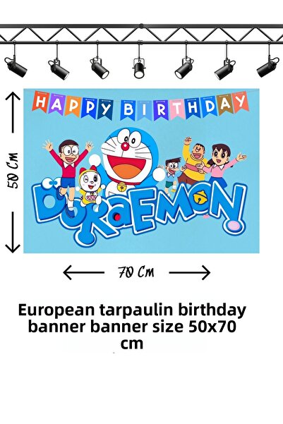 snowparty Χαριτωμένο πανό γενεθλίων με θέμα την ρομπότ γάτα Ντοραέμον