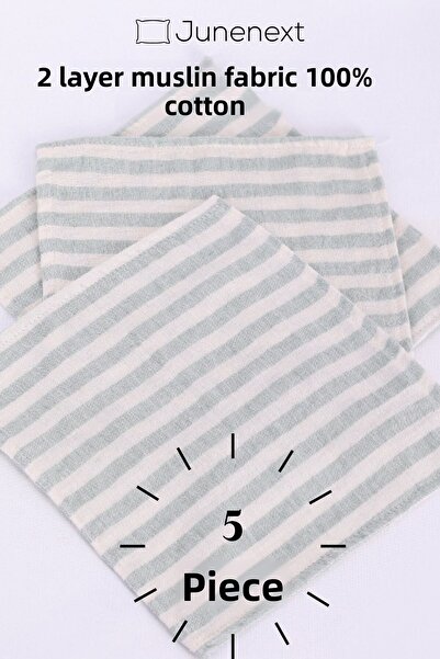 jn junenext 5 قطع مناديل مبللة مخططة للفم للأطفال مصنوعة من القطن بنسبة 100% ...