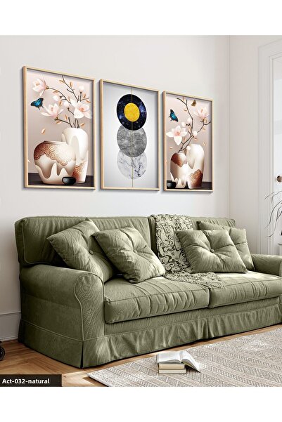 Evinemoda Flori într-o vază 3 bucăți pictură într-un cadru din lemn ACT