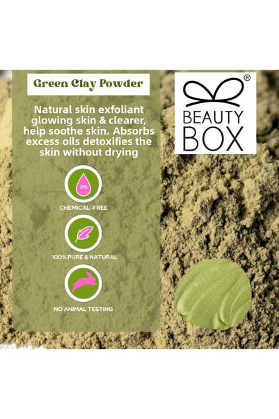 Beauty Box Pure Green Powder Clay for Skin Care 100% Natural French Green Clay Finest Earth Mine