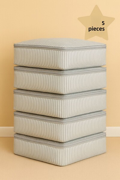 YELLOW STARY HOME DECOR (5 قطع) سرير أريكة مخطط باللون الرمادي ووسادة من نوع ...