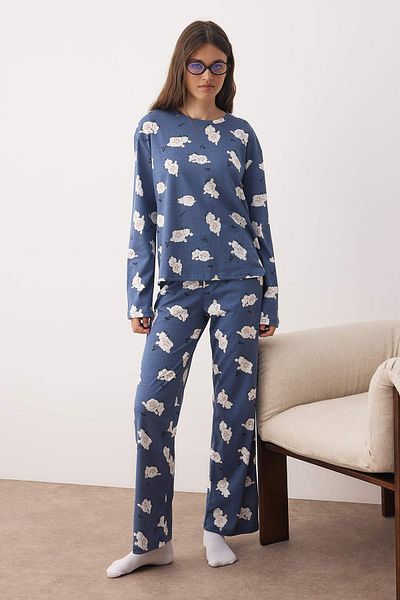 Trendyol Collection Navy Blue Sleep Themed Lamb Patterned Knitted Pajamas Set Thmaw26Pt00046