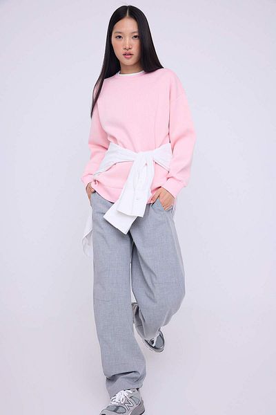Trendyol Collection Teen Light Pink Color Block Oversize/Wide Fit Thick Knitted Sweatshirt Twoaw26Sw00025