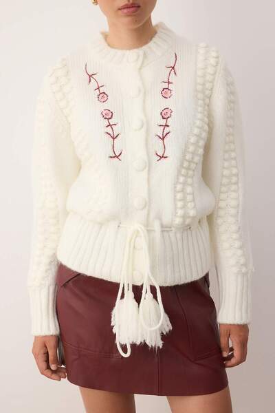 Trendyol Collection Ecru Soft Textured Embroidered Knitwear Cardigan Twoaw26Hi00138