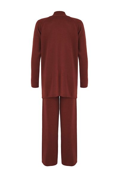 Trendyol Modest Cinnamon Slit Regular Interlock Plain Knitwear Hijab Top and Bottom Set Tctaw26Us00010