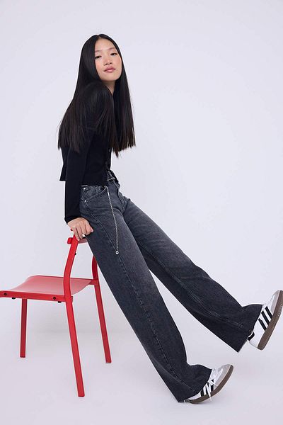 Trendyol Collection Teen Anthracite Normal Waist Wide Leg Wide Leg Jeans Twoaw26Je00078