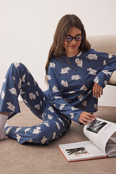Trendyol Collection Navy Blue Sleep Themed Lamb Patterned Knitted Pajamas Set Thmaw26Pt00046