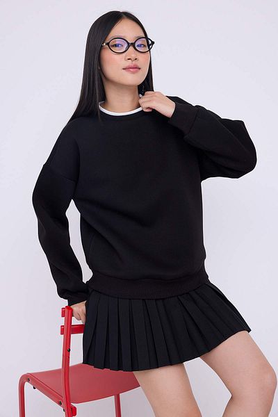 Trendyol Collection Teen Black Color Block Oversize/Wide Fit Thick Knitted Sweatshirt Twoaw26Sw00025