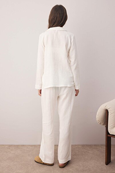 Trendyol Collection Ecru 100% Cotton Pocket Muslin Fabric Woven Pajama Set Thmaw26Pt00023