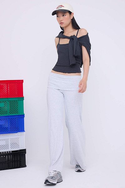 Trendyol Collection Teen Gray Melange Folded Waist Wideleg/Wide Leg Pants Twoaw26Pl00019