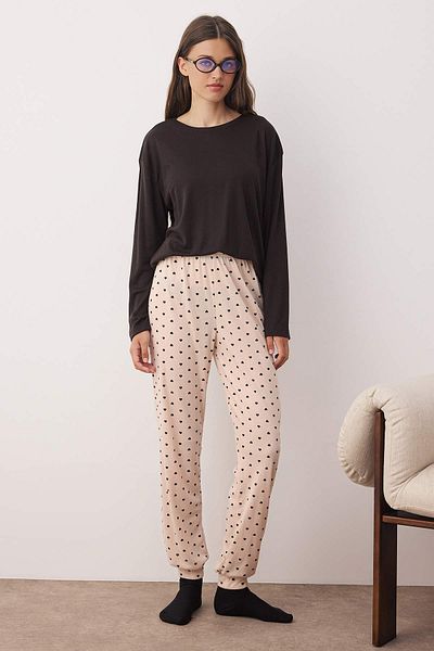 Trendyol Collection Black-Cream Heart Soft Tuuse Winter Knitted Pajamas Set Thmaw26Pt00020
