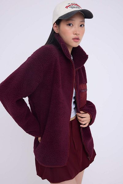 Trendyol Collection Teen Winter Essentials Plum Fleece Zip-Up Stand Collar Pocket Detail Knitted Sweatshirt Twoaw24Sw00071
