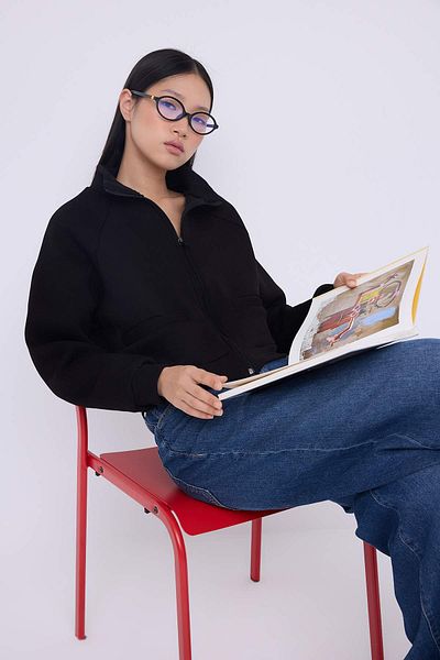 Trendyol Collection Black Regular/Normal Fit Zipper Stand Collar Thick Fleece Inside Knitted Sweatshirt Twoaw26Sw00017