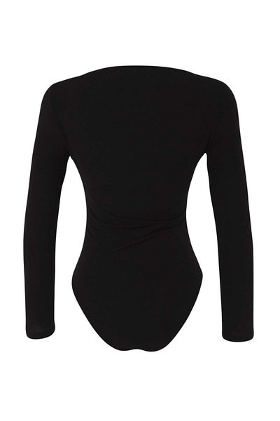 Trendyol Collection Black Gold Accessory Detailed Boat Neck Knitted Body Tpraw26Bd00014
