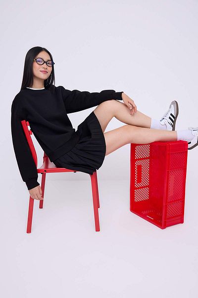 Trendyol Collection Teen Black Color Block Oversize/Wide Fit Thick Knitted Sweatshirt Twoaw26Sw00025