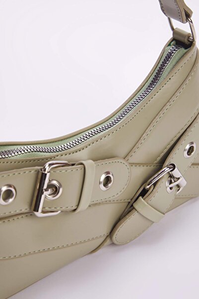 TRENDYOL SHOES Mint Eyelet Belt Buckle Detail Women Baguette Shoulder Bag Takss25Oc00069