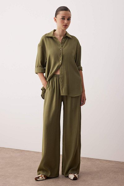 Trendyol Collection Khaki Shirt Pants Woven Bottom - Top Set Twoaw26Au00034