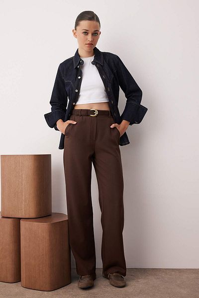 Trendyol Collection Dark Brown Wide Leg Wide Leg Woven Fabric Trousers Twoaw21Pl0332