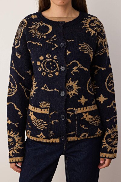 Trendyol Collection Navy Blue Soft Textured Wide Fit Knitwear Cardigan Twoaw26Hi00183