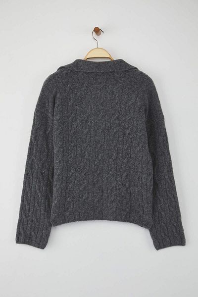 Trendyol Collection Wardrobe Essentials Anthracite Wool Soft Textured Wide Fit Knitwear Sweater | Twoaw26Kz001371