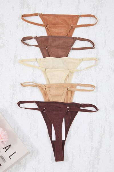 Trendyol Collection Brown-Multicolor 5 Pack Adjustable Waist Ribbed Knitted Thong Panties Thmaw26Ku00017