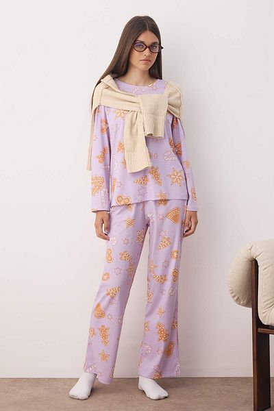 Trendyol Collection Lilac 100% Cotton New Year Themed Knitted Pajamas Set Thmaw26Pt00062