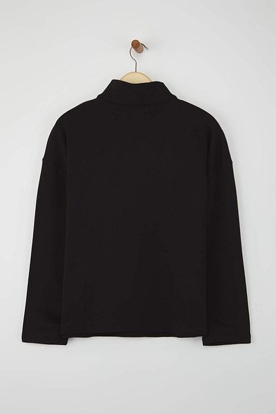 Trendyol Collection Black Oversize/Wide Fit Button Detailed Stand Collar Thick Knitted Sweatshirt Twoaw26Sw00027