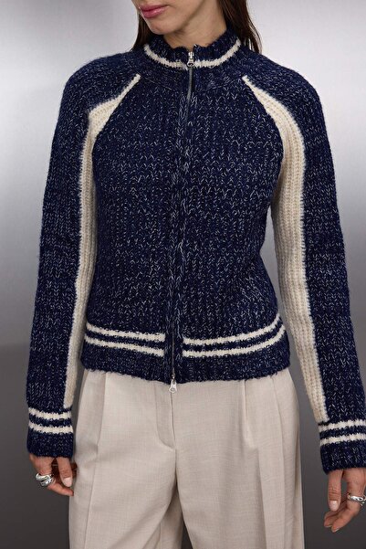 Trendyol Collection Navy Blue Soft Textured Zippered Knitwear Cardigan Twoaw26Hi00154