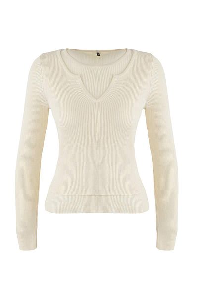 Trendyol Collection Wardrobe Essentials Ecru Interwoven Knitwear Blouse-Sweater |   Twoaw26Kz000222