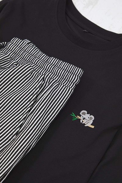Trendyol Collection Black Regular Embroidery and Stripe Knitted Pajamas Set Tmnaw26Pt00002