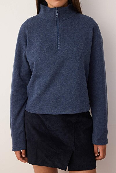 Kolekcia Trendyol Indigo golier na zips - Thessaloniki/pletený vzhľad Pletená mikina Twoaw22sw0732