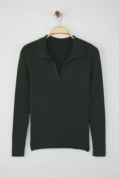 Trendyol Collection Wardrobe Essentials Emerald Green Premium Yarn Polo Neck Ribbed Sweater |   Twoaw26Kz000770